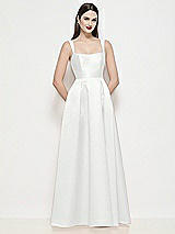 Front View Thumbnail - White Shaped Strap Basque Neck Satin Maxi Dress with Pleated Skirt