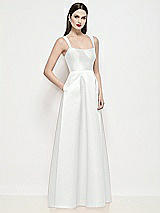 Side View Thumbnail - White Shaped Strap Basque Neck Satin Maxi Dress with Pleated Skirt