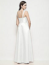 Rear View Thumbnail - White Shaped Strap Basque Neck Satin Maxi Dress with Pleated Skirt