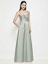 Side View Thumbnail - Willow Green Shaped Strap Basque Neck Satin Maxi Dress with Pleated Skirt