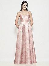 Front View Thumbnail - Bow And Blossom Print Shaped Strap Basque Neck Floral Satin Maxi Dress with Pleated Skirt