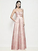 Side View Thumbnail - Bow And Blossom Print Shaped Strap Basque Neck Floral Satin Maxi Dress with Pleated Skirt