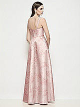 Rear View Thumbnail - Bow And Blossom Print Shaped Strap Basque Neck Floral Satin Maxi Dress with Pleated Skirt