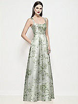 Side View Thumbnail - Sage Cottage Rose Shaped Strap Basque Neck Floral Satin Maxi Dress with Pleated Skirt