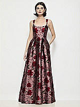 Front View Thumbnail - Wild Rose Shaped Strap Basque Neck Wild Rose Brocade Maxi Dress with Pleated Skirt