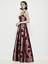 Side View Thumbnail - Wild Rose Shaped Strap Basque Neck Wild Rose Brocade Maxi Dress with Pleated Skirt