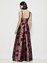 Rear View Thumbnail - Wild Rose Shaped Strap Basque Neck Wild Rose Brocade Maxi Dress with Pleated Skirt