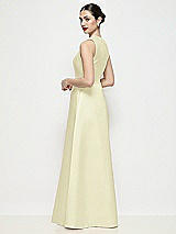 Rear View Thumbnail - Butter Yellow Sleeveless V-neck Satin Maxi Dress with Pleated Skirt