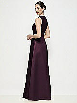 Rear View Thumbnail - Deep Plum Sleeveless V-neck Satin Maxi Dress with Pleated Skirt