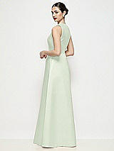 Rear View Thumbnail - Mint Green Sleeveless V-neck Satin Maxi Dress with Pleated Skirt