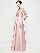 Side View Thumbnail - Ballet Pink Sleeveless V-neck Satin Maxi Dress with Pleated Skirt