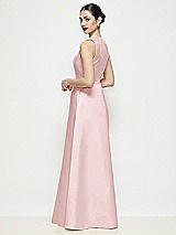 Rear View Thumbnail - Ballet Pink Sleeveless V-neck Satin Maxi Dress with Pleated Skirt
