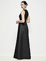 Rear View Thumbnail - Black Sleeveless V-neck Satin Maxi Dress with Pleated Skirt