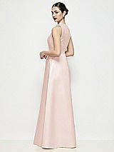 Rear View Thumbnail - Blush Sleeveless V-neck Satin Maxi Dress with Pleated Skirt