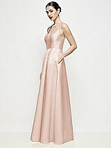 Side View Thumbnail - Cameo Sleeveless V-neck Satin Maxi Dress with Pleated Skirt