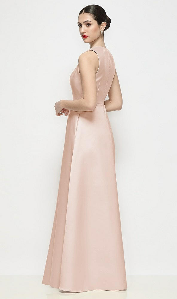 Back View - Cameo Sleeveless V-neck Satin Maxi Dress with Pleated Skirt