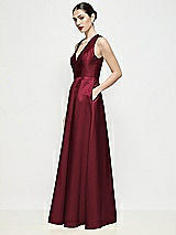 Side View Thumbnail - Cabernet Sleeveless V-neck Satin Maxi Dress with Pleated Skirt