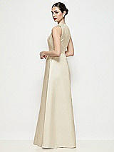 Rear View Thumbnail - Champagne Sleeveless V-neck Satin Maxi Dress with Pleated Skirt