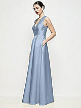 Side View Thumbnail - Cloudy Sleeveless V-neck Satin Maxi Dress with Pleated Skirt
