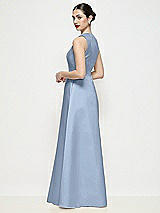 Rear View Thumbnail - Cloudy Sleeveless V-neck Satin Maxi Dress with Pleated Skirt