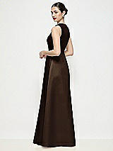 Rear View Thumbnail - Espresso Sleeveless V-neck Satin Maxi Dress with Pleated Skirt