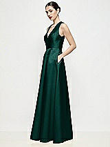 Side View Thumbnail - Evergreen Sleeveless V-neck Satin Maxi Dress with Pleated Skirt