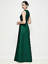 Rear View Thumbnail - Hunter Green Sleeveless V-neck Satin Maxi Dress with Pleated Skirt
