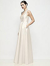 Side View Thumbnail - Ivory Sleeveless V-neck Satin Maxi Dress with Pleated Skirt