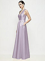 Side View Thumbnail - Lilac Haze Sleeveless V-neck Satin Maxi Dress with Pleated Skirt