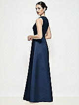 Rear View Thumbnail - Midnight Navy Sleeveless V-neck Satin Maxi Dress with Pleated Skirt