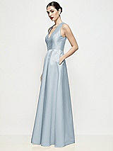 Side View Thumbnail - Mist Sleeveless V-neck Satin Maxi Dress with Pleated Skirt