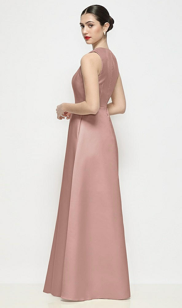 Back View - Neu Nude Sleeveless V-neck Satin Maxi Dress with Pleated Skirt
