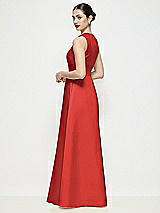 Rear View Thumbnail - Poppy Red Sleeveless V-neck Satin Maxi Dress with Pleated Skirt