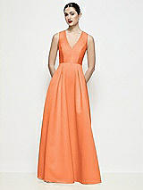Front View Thumbnail - Portofino Orange Sleeveless V-neck Satin Maxi Dress with Pleated Skirt