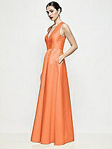 Side View Thumbnail - Portofino Orange Sleeveless V-neck Satin Maxi Dress with Pleated Skirt