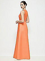 Rear View Thumbnail - Portofino Orange Sleeveless V-neck Satin Maxi Dress with Pleated Skirt