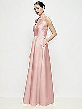 Side View Thumbnail - Rose Sleeveless V-neck Satin Maxi Dress with Pleated Skirt