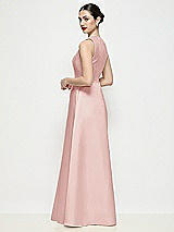 Rear View Thumbnail - Rose Sleeveless V-neck Satin Maxi Dress with Pleated Skirt