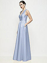 Side View Thumbnail - Sky Blue Sleeveless V-neck Satin Maxi Dress with Pleated Skirt