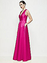 Side View Thumbnail - Think Pink Sleeveless V-neck Satin Maxi Dress with Pleated Skirt