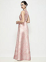 Rear View Thumbnail - Bow And Blossom Print Sleeveless V-neck Floral Satin Maxi Dress with Pleated Skirt
