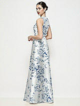 Rear View Thumbnail - Cottage Rose Larkspur Sleeveless V-neck Floral Satin Maxi Dress with Pleated Skirt