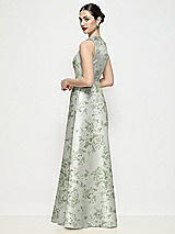 Rear View Thumbnail - Sage Cottage Rose Sleeveless V-neck Floral Satin Maxi Dress with Pleated Skirt