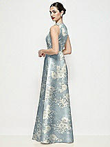 Rear View Thumbnail - Porcelain Blue Seraphina Floral Sleeveless V-neck Floral Satin Maxi Dress with Pleated Skirt