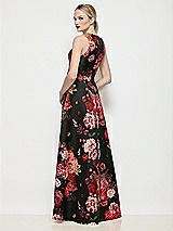 Rear View Thumbnail - Wine Black Multi Sleeveless V-neck Fleur de Villes Satin Maxi Dress with Pleated Skirt