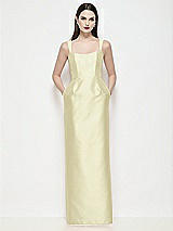 Front View Thumbnail - Butter Yellow Shaped Strap Basque Neck Satin Maxi Dress with Column Skirt