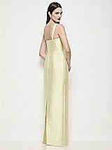 Rear View Thumbnail - Butter Yellow Shaped Strap Basque Neck Satin Maxi Dress with Column Skirt