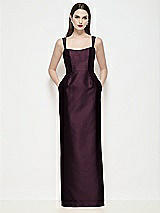Front View Thumbnail - Deep Plum Shaped Strap Basque Neck Satin Maxi Dress with Column Skirt