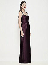 Side View Thumbnail - Deep Plum Shaped Strap Basque Neck Satin Maxi Dress with Column Skirt