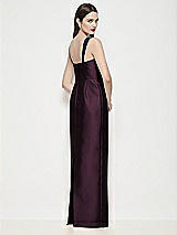 Rear View Thumbnail - Deep Plum Shaped Strap Basque Neck Satin Maxi Dress with Column Skirt